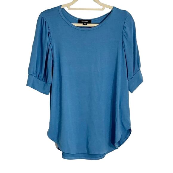Karen Kane Women's Light Blue Puff Sleeve Scoop Neck Blouse Size Large 🦋💙 - Picture 3 of 12